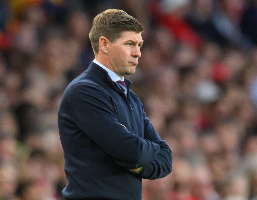 31 Aug 2022 – Arsenal v Aston Villa – Premier League – Emirates StadiumAston Villa Manager Steven Gerrard during the match at the Emirates Stadium.Picture : Mark Pain / Alamy Live News