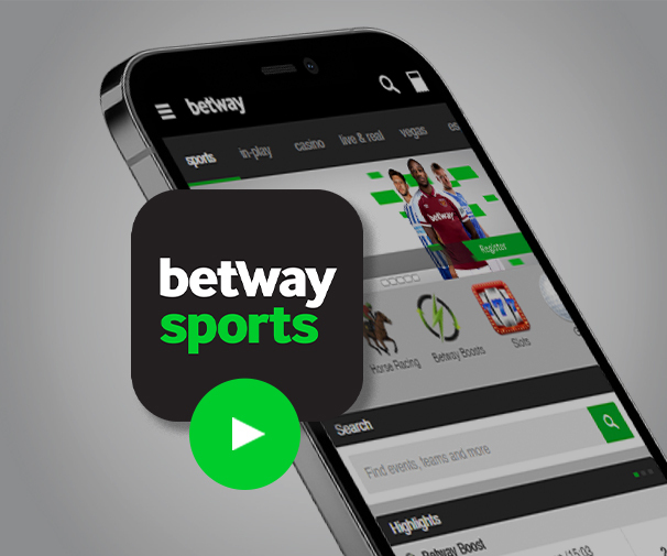 يعرض الهاتف الذكي واجهة تطبيق Betway Sports التي تضم مجموعة من الخيارات الرياضية وزر تشغيل نابض بالحياة، مما يجعل التشويق الذي توفره Betway Arabia في متناول يديك.