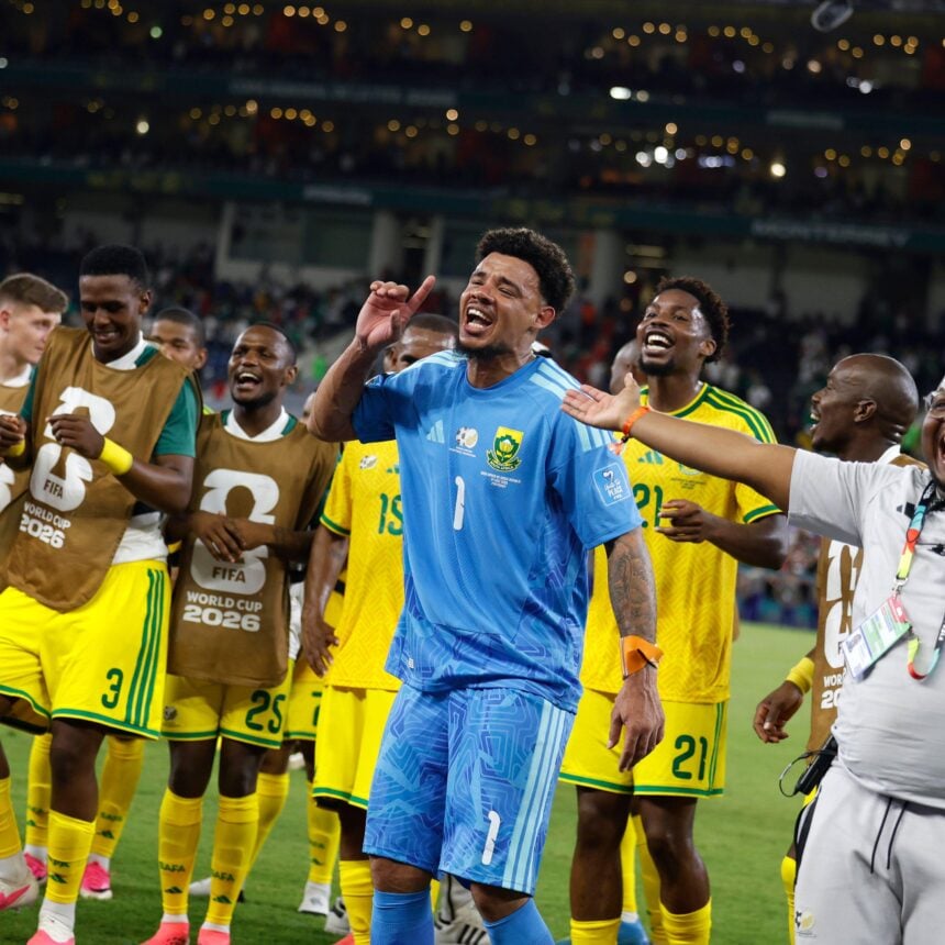 June 24, 2026, Guadalupe, Nuevo Leon, Mexico: Players of South Africa celebrates advancement to the Round of 32 against Korea Republic, during the match between South Africa and Korea Republic for the 3rd round of the group A of the FIFA World Cup 2026, a