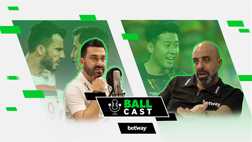 لوحتان منفصلتان لأشخاص يتحدثون، تحملان عنوان Ball Cast من إنتاج Betway Arabia. تُظهر اللوحة اليسرى شخصين يواجهان بعضهما البعض؛ وتُظهر اللوحة اليمنى شخصًا يتحدث وآخر يستمع، مما يسلط الضوء على المناقشات الجذابة في عالم المراهنات الرياضية.